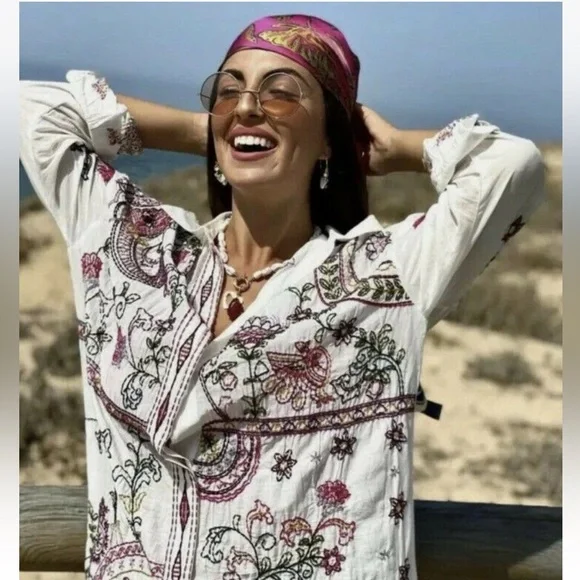 Zara Embroidered Cotton Long Shirt Dress 5107/243 Size XXL - Picture 9 of 10